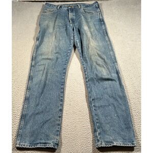 Wrangler Jeans Mens 35x32 Blue Denim Whiskered Mid Rise Regular Fit Straight Leg